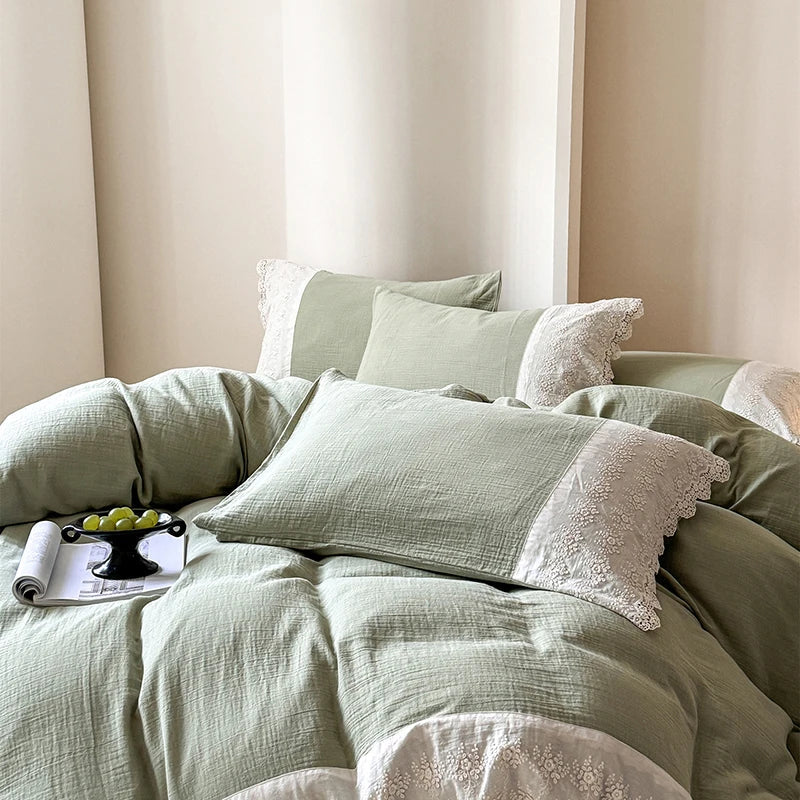 Afralia™ French Lace Cotton Bedding Set: Duvet, Sheet, Pillowcases, 4Pc