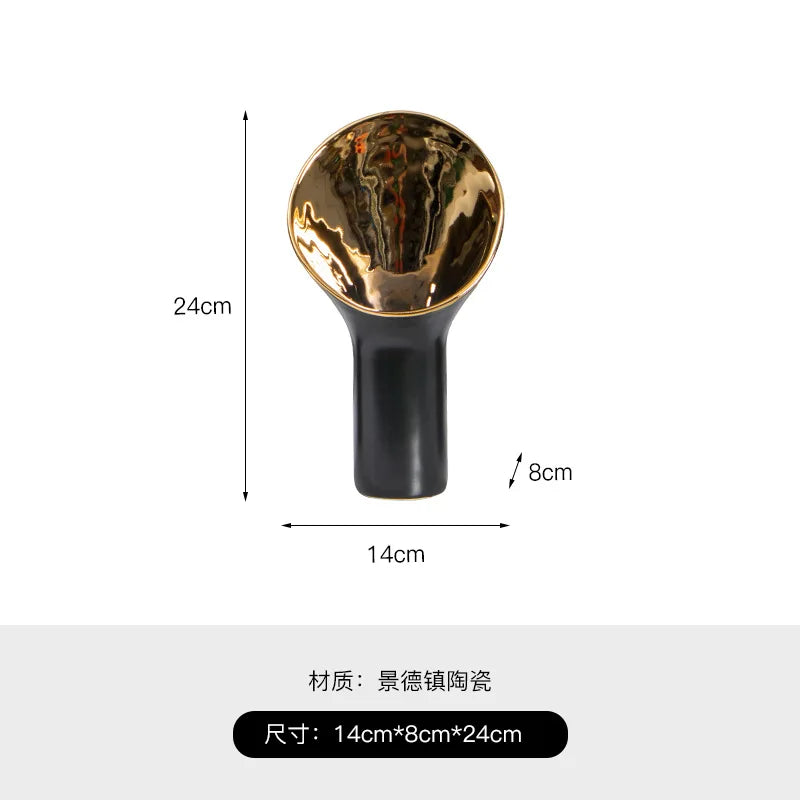 Afralia™ Golden Trumpet Ceramic Flower Vase Home Decoration Accessories