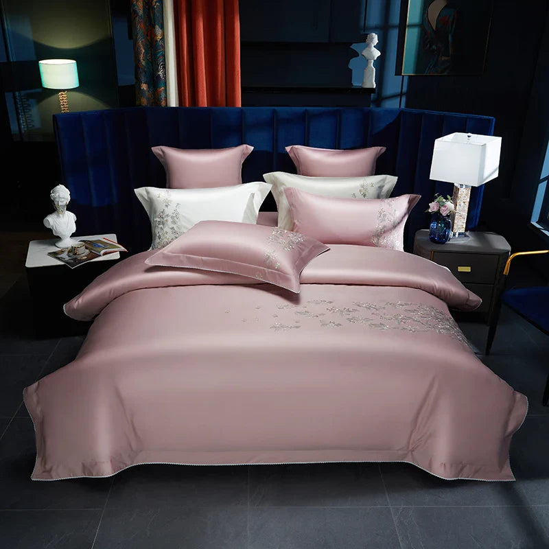 Afralia™ Luxury Floral Embroidered Bedding Set, Egyptian Cotton, Queen/King Sizes, Duvet Cover, Sheet, Pillowcases