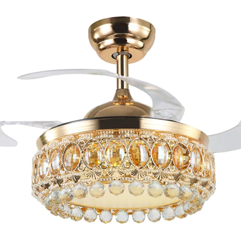 Afralia™ 42 Inch Gold Luxury Crystal Ceiling Fan Light with Remote Control