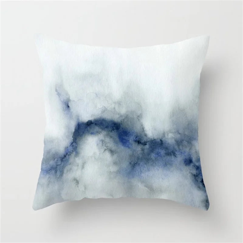 Afralia™ Blue Ink Flower Cushion Cover Set - Nordic Style Sofa Pillowcase Trio for Home Decoration