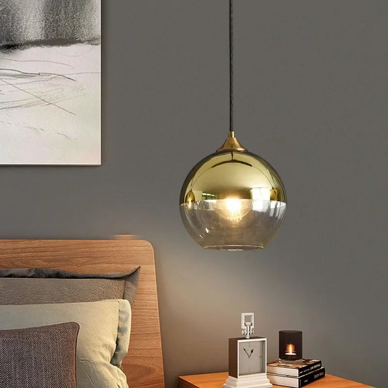 Afralia™ Nordic Glass Chandelier: Electroplated Golden Rose Silver Ball Hanging Lamp for Indoor Lighting