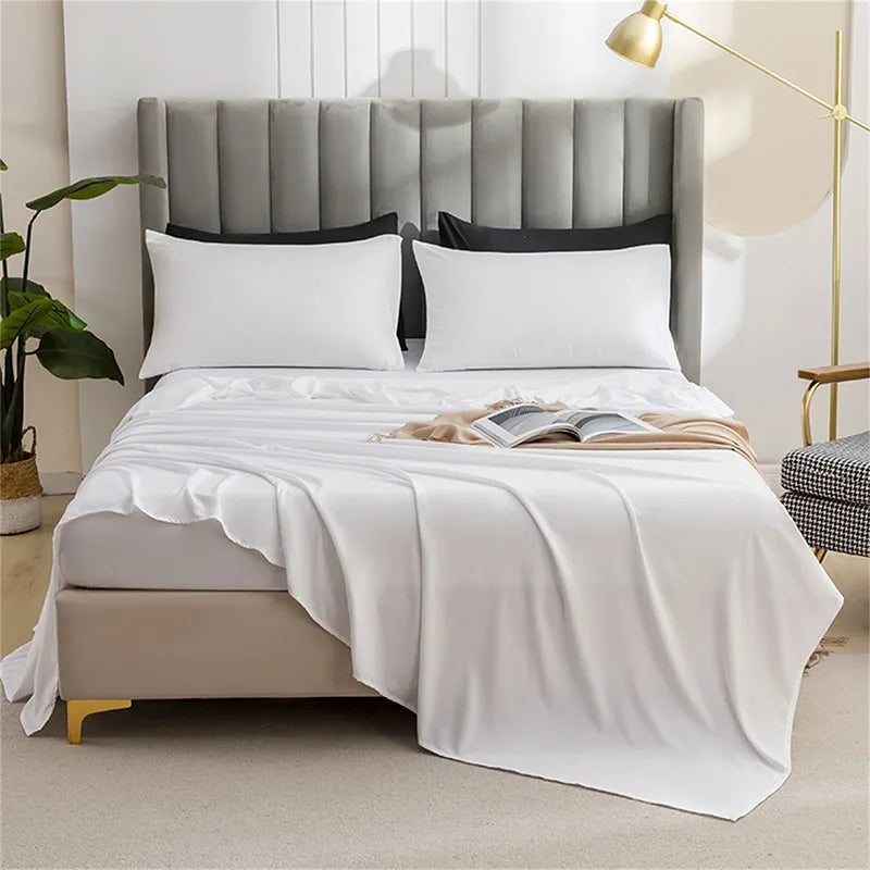 Afralia™ Solid Color Single Bed Sheet Soft Comfortable Bedding All Seasons Queen Size