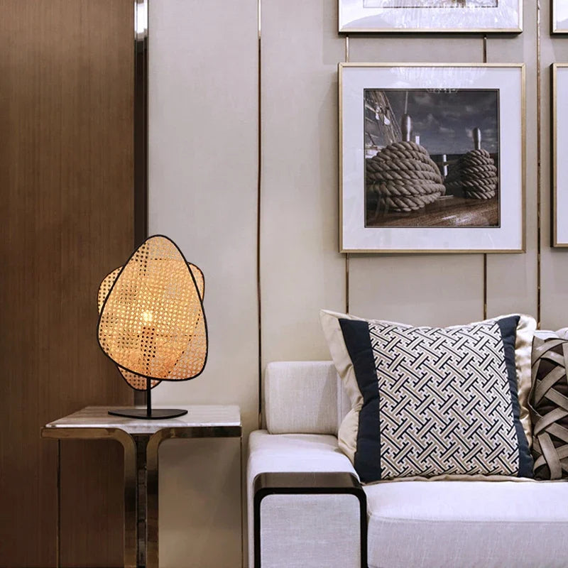 Afralia™ Leaf Grid Handmade Rattan Screen Chandelier for Modern Living Room and Bedroom