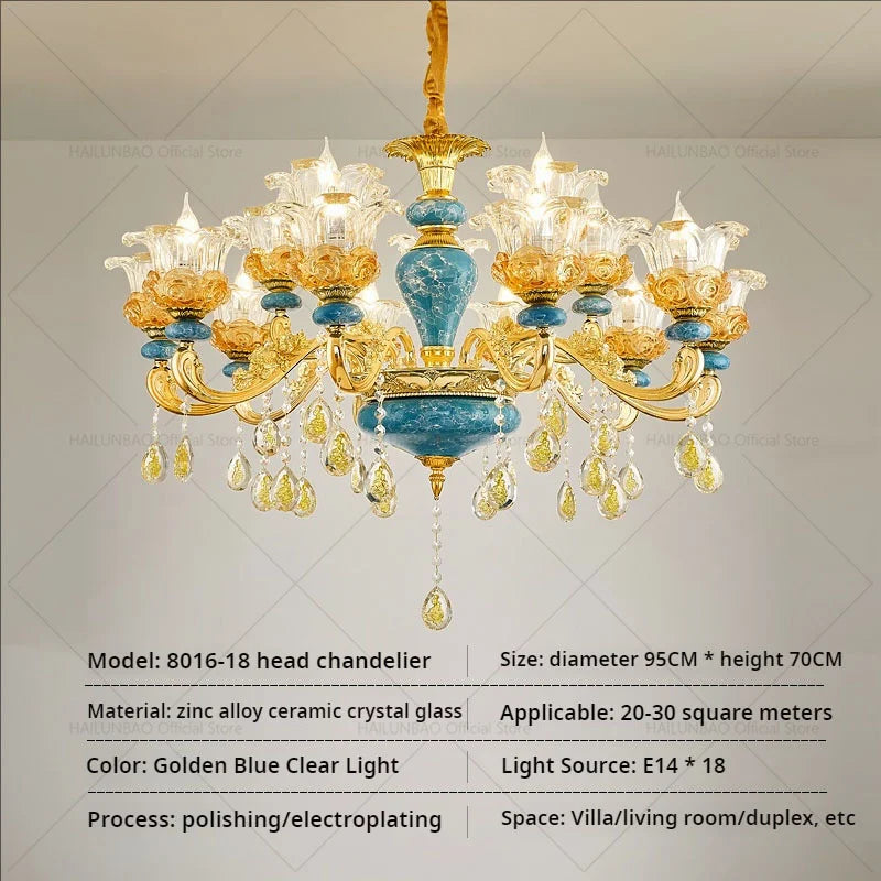 Afralia™ Luxury Ceramic Crystal Chandelier for Living Room, Bedroom, and Restaurant