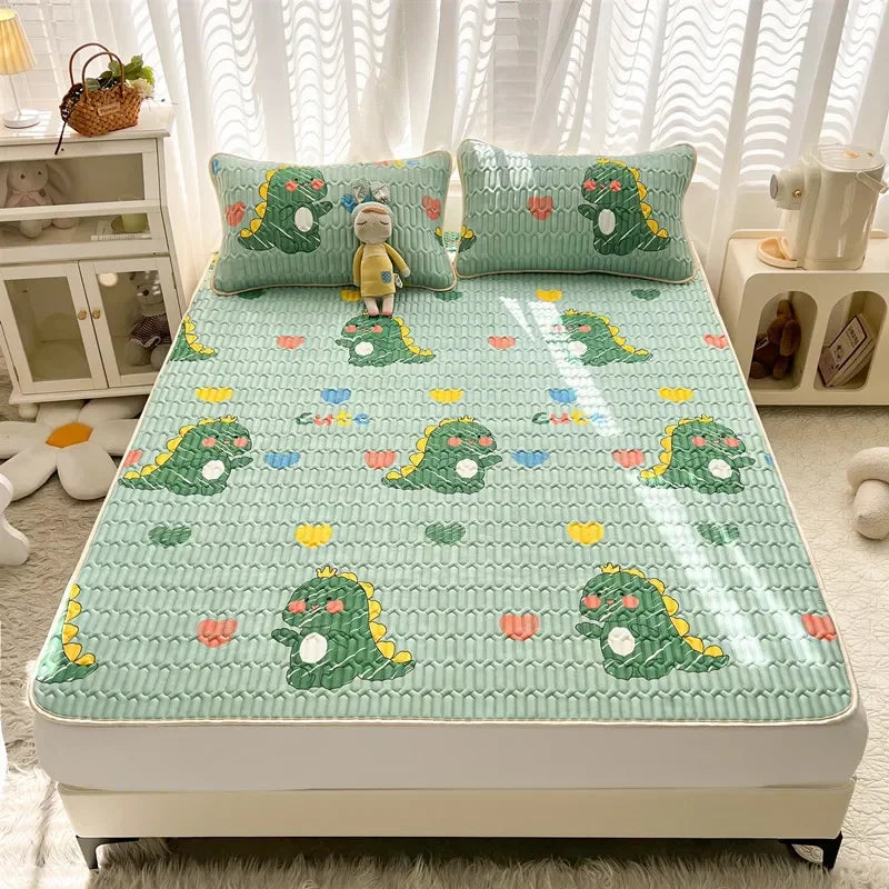 Afralia™ Cartoon Print Silky Mattress Set: 4-Layer Quilted Breathable Cushion