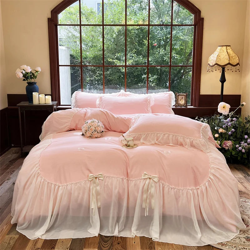 Afralia™ Princess Ruffle Lace Bedding Set with Romantic Wedding Theme