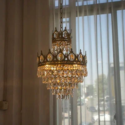 Afralia™ Crystal Crown Chandelier LED Pendant Light for Living Bedroom - Modern Luxury Vintage French Lighting