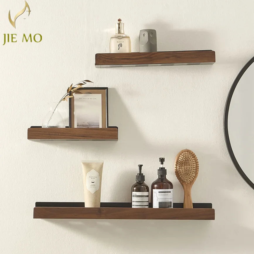 Afralia™ Walnut Wall Mount Bathroom Shelf for Toilet Wash Counter and Shower Essentials