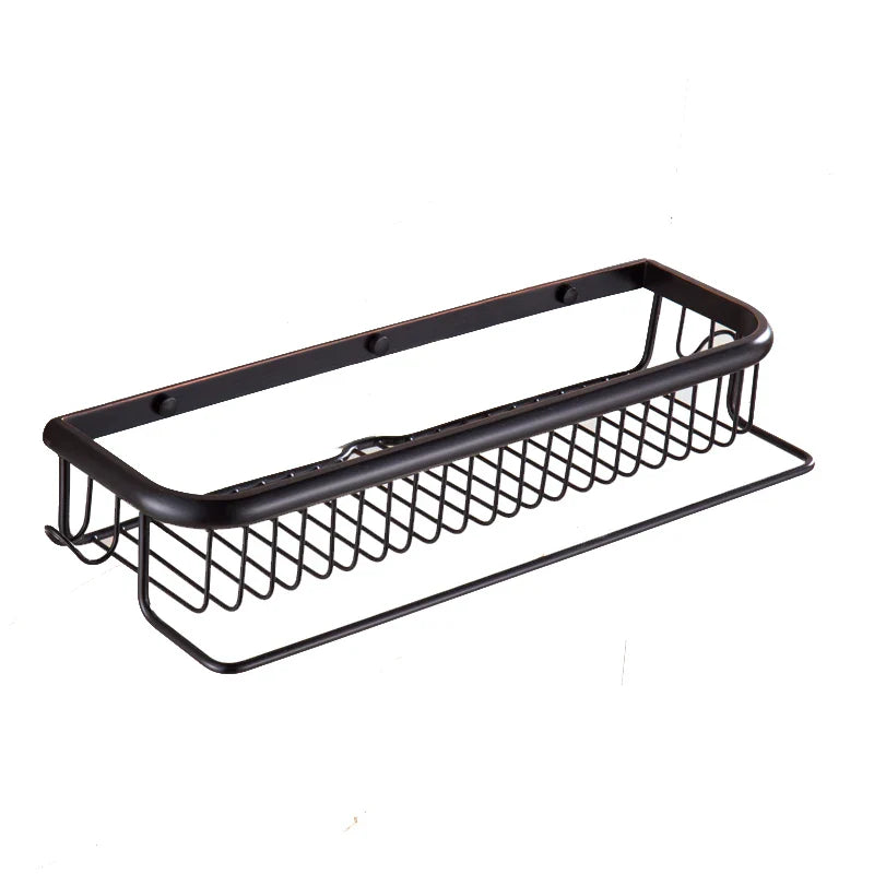 Afralia™ Gold Brass Bathroom Shelf with Towel Hanger, Shampoo Holder, and Basket