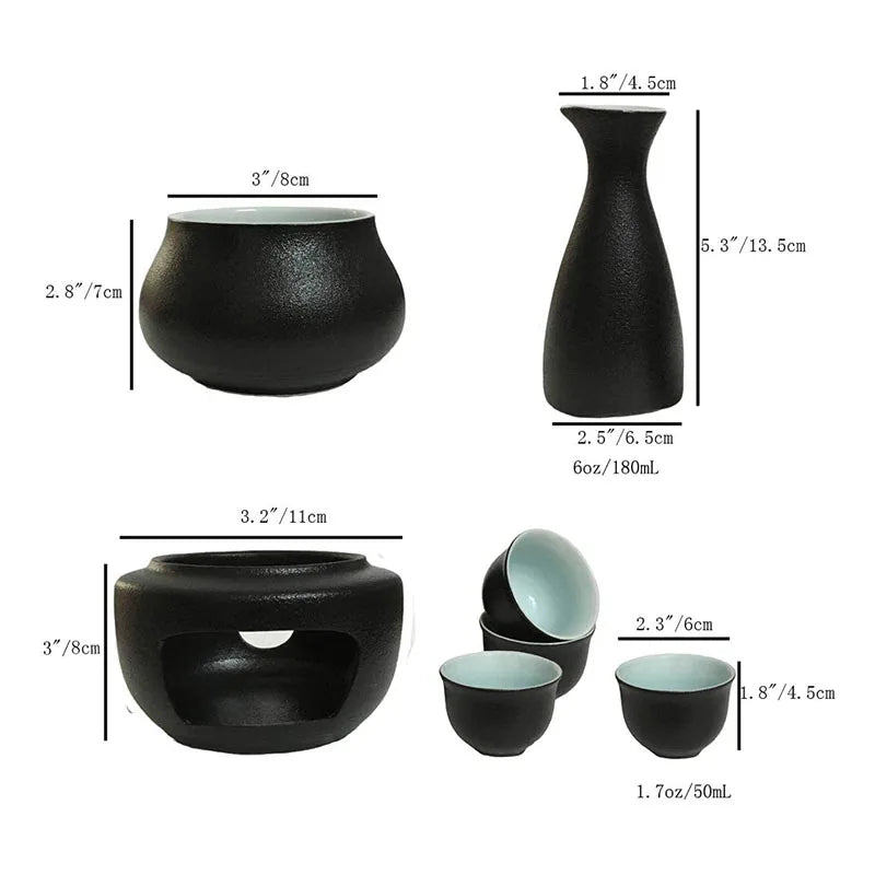 Afralia™ Ceramic Sake Set: Sake Bottle, Warmer, & 4 Cups