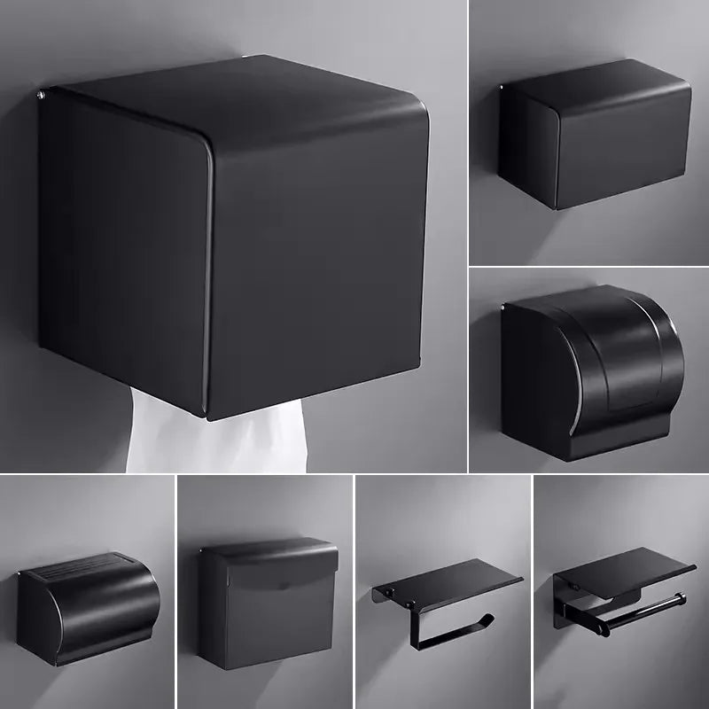 Afralia™ Black Aluminum Bathroom Paper Holder: Elegant Tissue Box Rack & Toilet Paper Holder