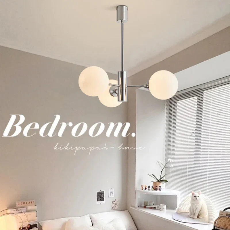 Afralia™ White Glass Ball LED Chandelier for Bedroom and Dining Room