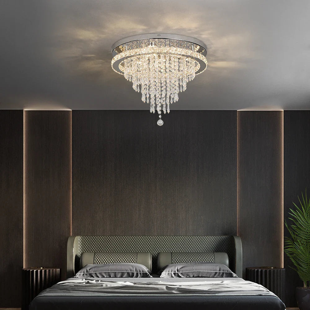 Afralia™ Crystal LED Ceiling Chandelier: Remote Dimming Round Lamp for Luxury Home Decor