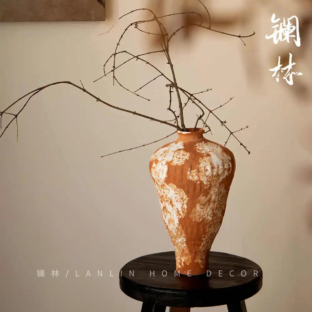 Afralia™ Wabi-Sabi Pottery Vase, Stylish TV Cabinet Decor, Artistic Flower Pot