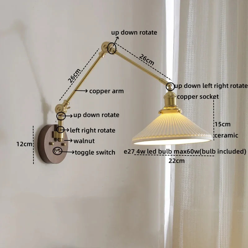 Afralia™ LED Wall Lamps Pull Chain Switch Modern Stair Light Fixtures, Ceramic Copper
