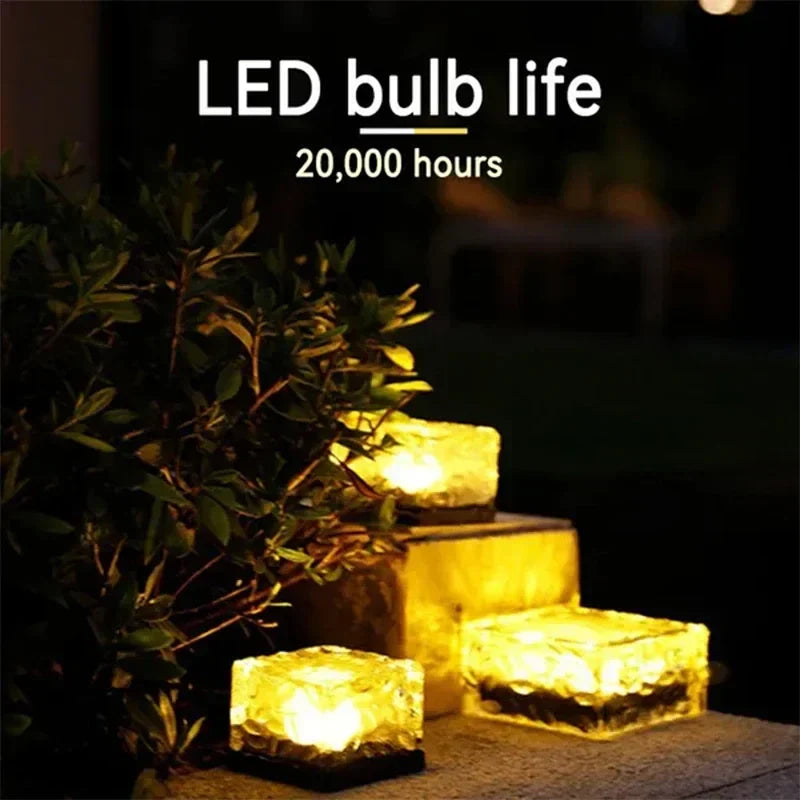 Afralia™ Solar LED Ice Cube Brick Lights Outdoor Garden Decoration Light