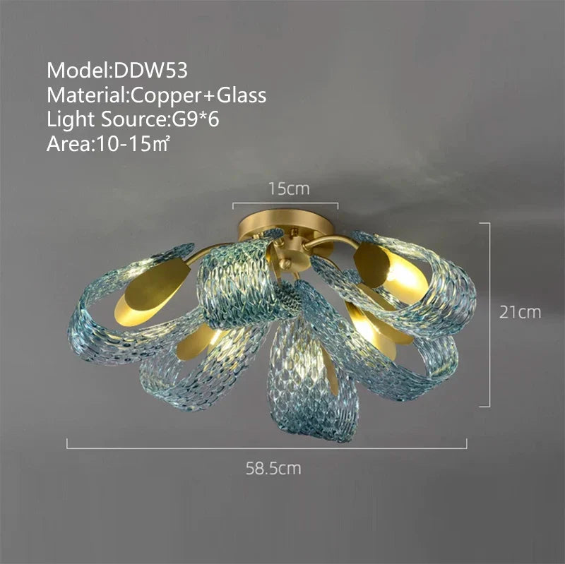 Afralia™ Flower Blue Copper Chandelier - Post-Modern Luxury Art Decor Light