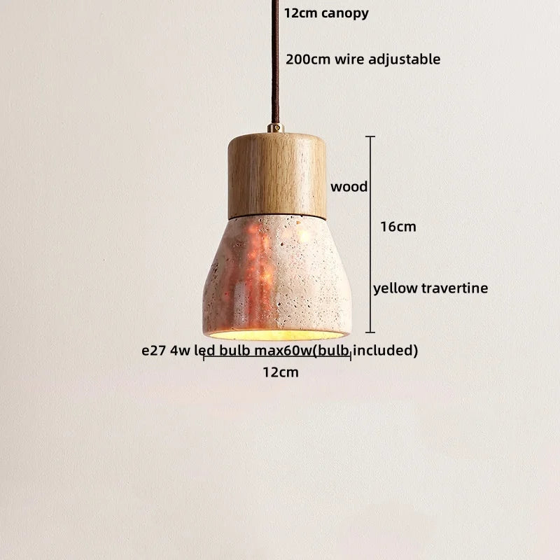 Afralia™ Yellow Travertine Stone LED Pendant Light Fixture for Home Decor
