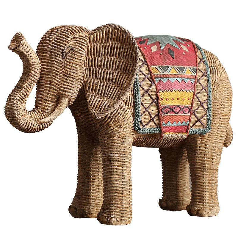 Afralia™ Elephant Resin Handicraft Ornament Hand-painted Braided Decor Statue Simulation Animal