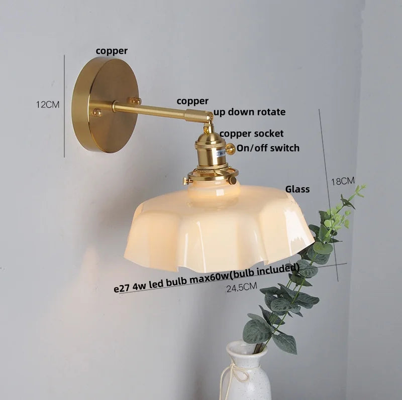 Afralia™ Nordic Yellow Glass Wall Sconce Up Down Rotation LED Lamp