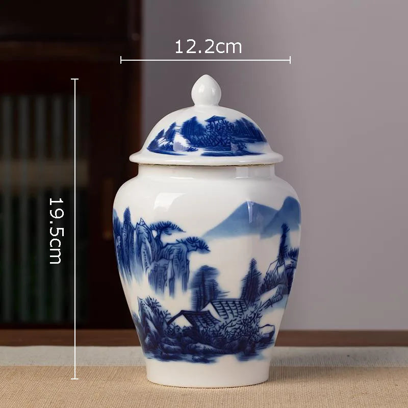 Afralia™ Blue White Porcelain Tea Canister Organizer Box Coffee Container Caddy Jar