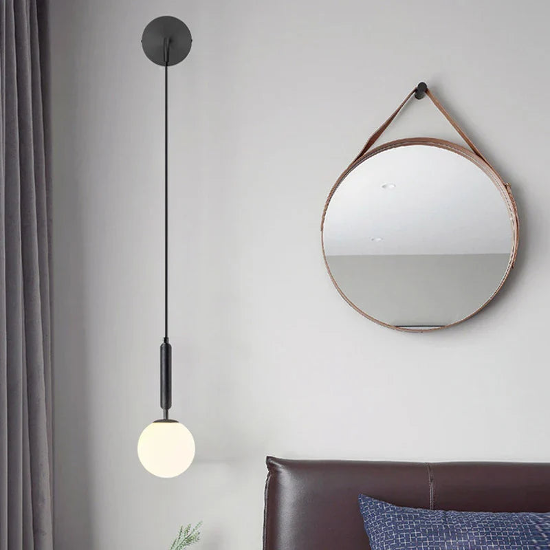 Afralia™ Modern Glass Ball Wall Lamp for Bedroom, Black, Bedside Reading, Home Decor Lighting