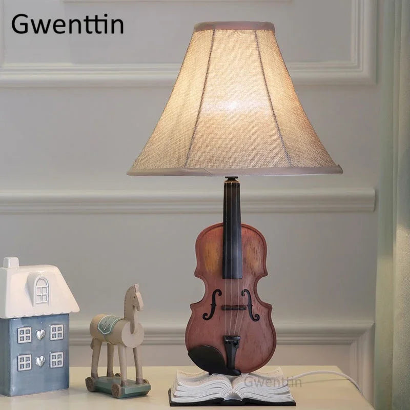 Afralia™ Kids Violin LED Table Lamp for Bedroom - Modern Fabric Stand Light