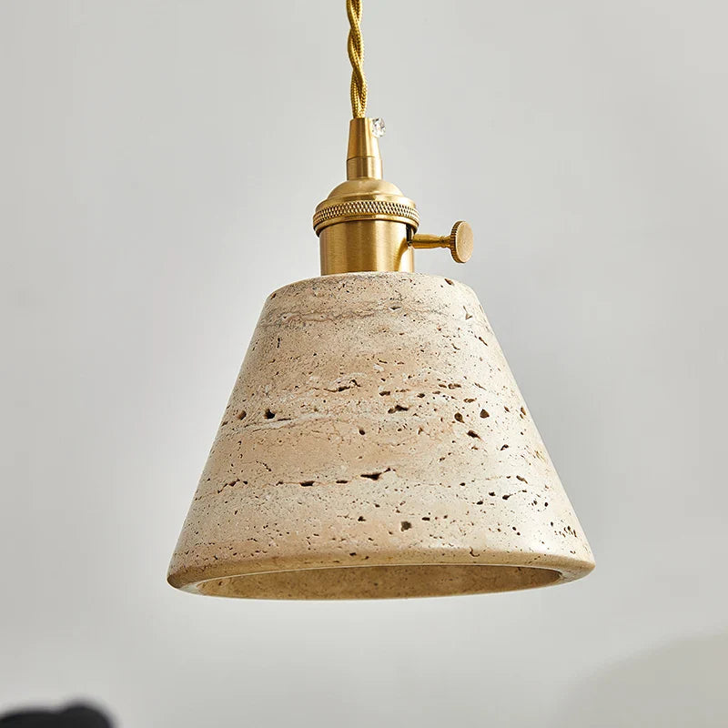 Afralia™ LED Knob Switch Pendant Lamp Yellow Travertine Copper Wabi Sabi Hanging Lights