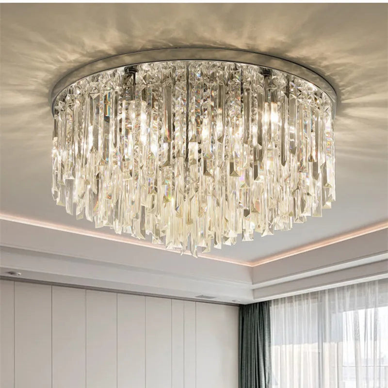 Afralia™ Luxury Crystal Ceiling Light Gold/Chrome Metal Round LED Lamp