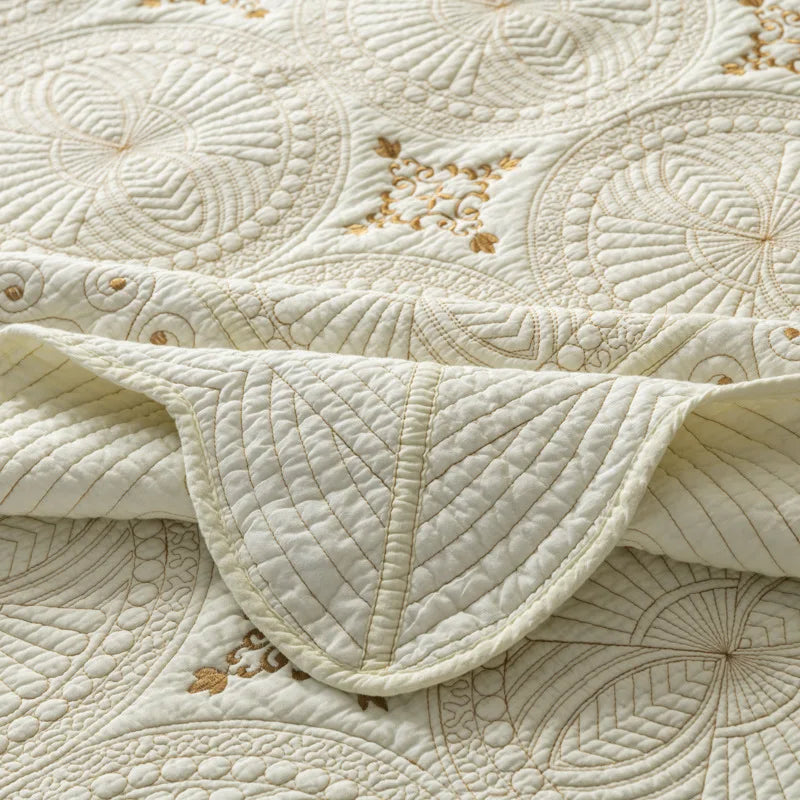 Afralia™ Gold Embroidery Cotton Bohemia Quilt Set - 3PCS Coverlet & Pillowcase