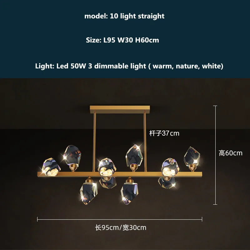 Afralia™ Luxury Copper LED Crystal Chandelier with Dimmable Lights