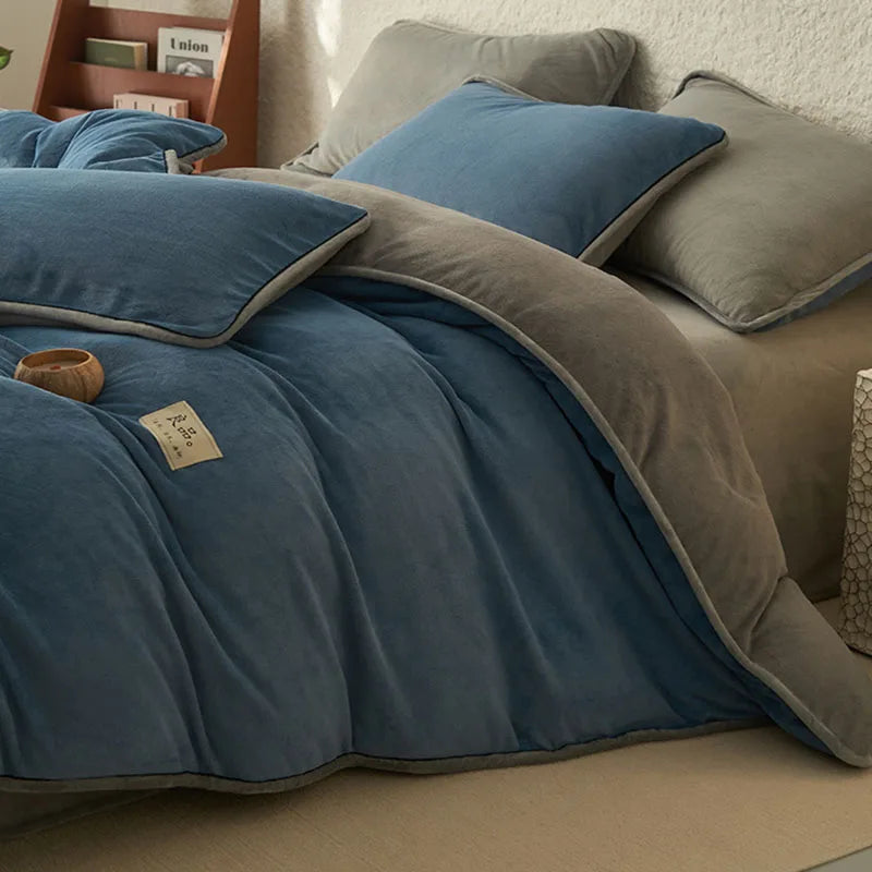 Afralia™ Color Block Milk Velvet Duvet Cover - Warm Single Bedclothes for Autumn/Winter