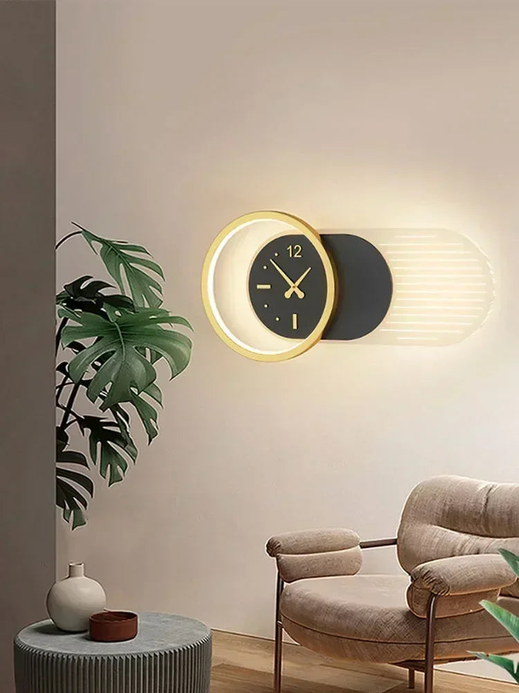 Afralia™ LED Wall Clock Sconce for Bedroom Living Room Home Decor Lighting