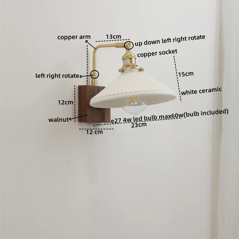 Afralia™ Walnut Ceramic LED Wall Lamp Pull Chain Switch - Modern Bathroom Mirror Light
