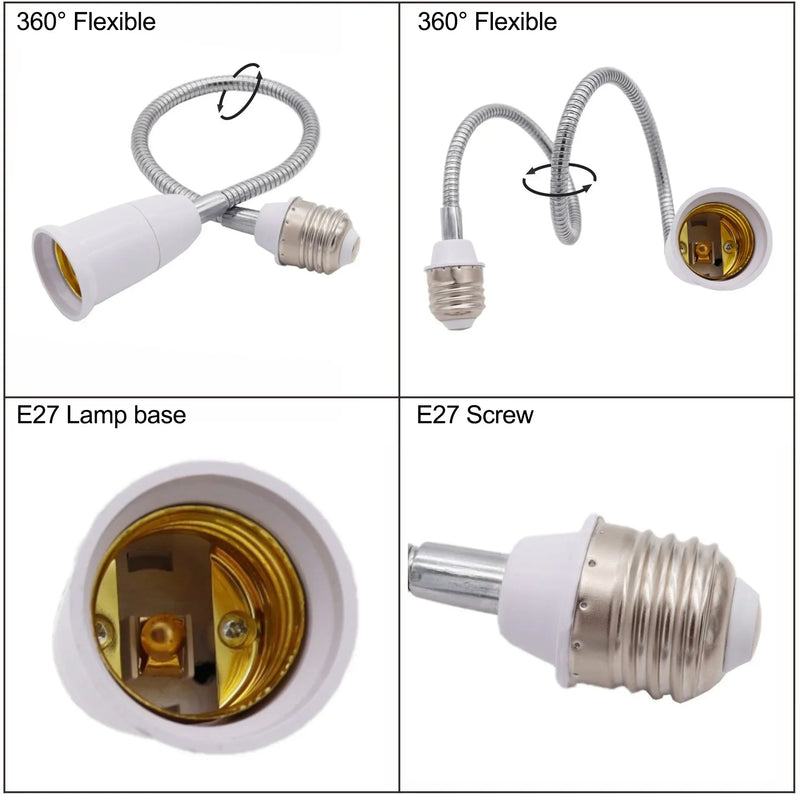 Afralia™ Flexible Gooseneck Lamp Base Converter E26/E27 Extension Socket for Light Fixtures