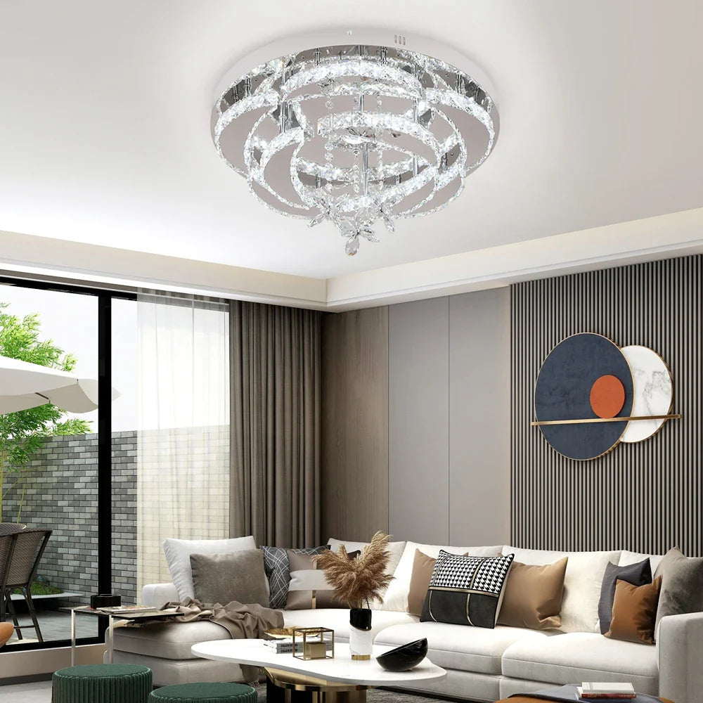 Afralia™ Luxury Crystal LED Chandelier Ceiling Lamp for Living Dining Room
