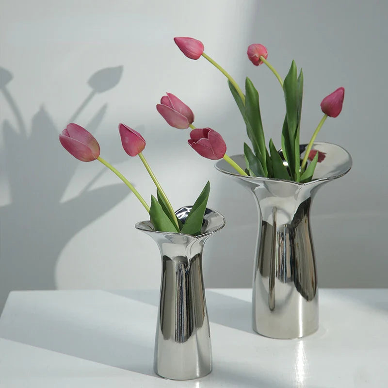 Silver Ceramic Abstract Geometry Vase for Afralia™ Home Decoration