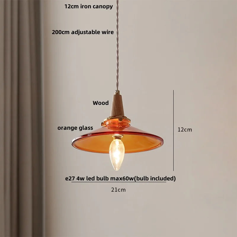 Afralia™ Wood Amber Glass LED Pendant Light Fixture - Nordic Modern Hanging Lamp