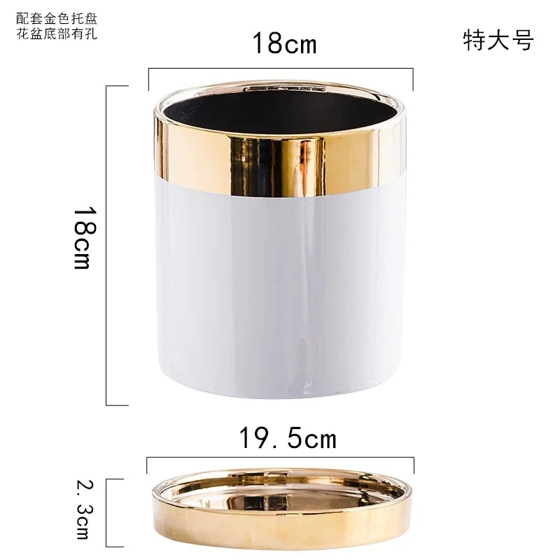 Afralia™ Luxury Emerald Ceramic Flowerpot with Gilded Border for Home and Office Decor