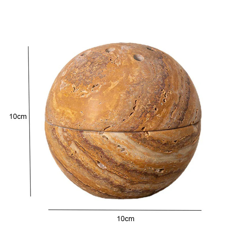 Afralia™ Travertine Marble Incense Burner Ball Shape Stone Holder Home Decor Tray
