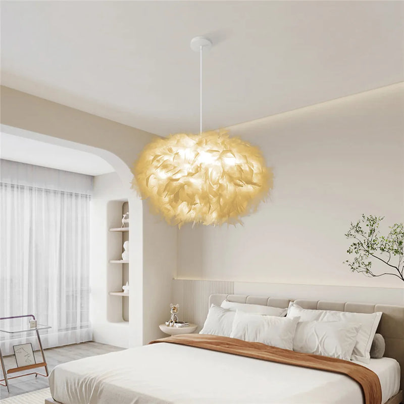 Afralia™ Feather Droplight LED Pendant Chandelier for Bedroom Study Room Decor