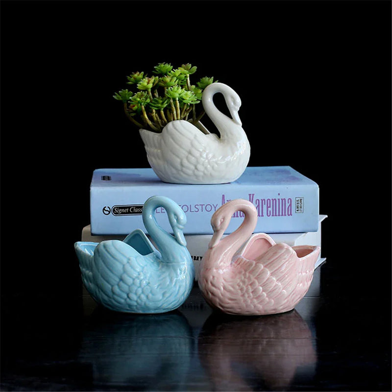 Afralia™ Swan Ceramic Flowerpot Candle Holder Vase Home Decoration Candy Box Storage