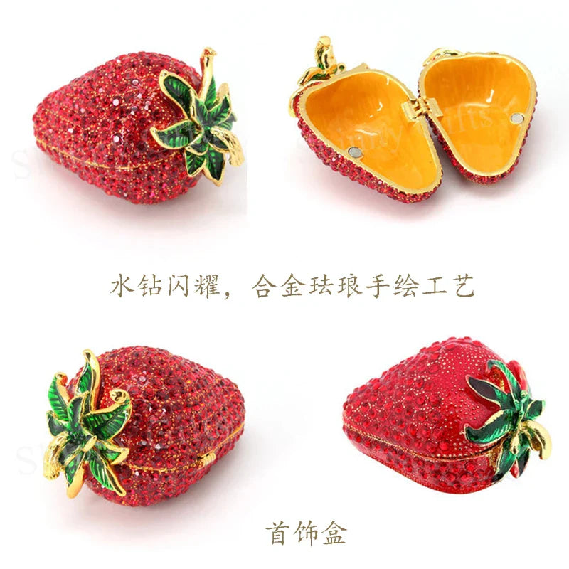 Afralia™ Metal Strawberry Jewelry Trinket Box for Earrings & Rings: Miniatures, Souvenirs, DIY Crafts