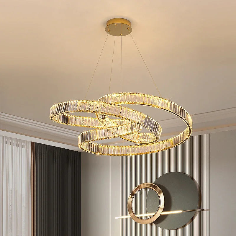 Afralia™ LED Crystal Pendant Chandeliers with Stainless Steel Suspension for Living Dining Kitchen Decor