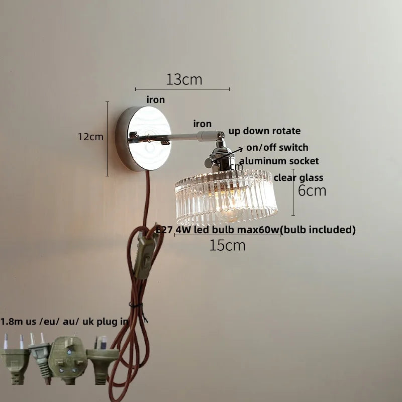 Afralia™ Crystal Iron LED Wall Light Modern Bedside Lamp Clear Glass Wandlamp