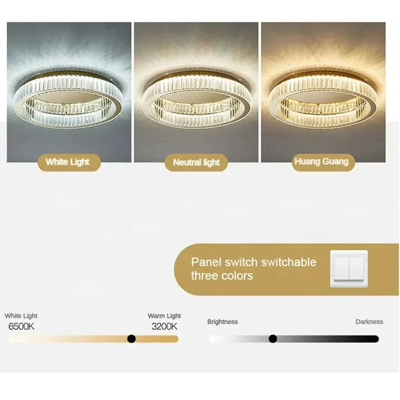 Afralia™ Crystal Circle Ceiling Chandelier LED Indoor Lighting for Living Room Bedroom Study