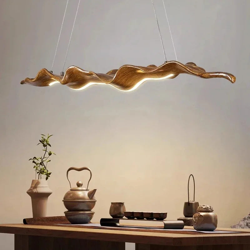 Resin Leaf Pendant Light LED Chandelier by Afralia™ - Indoor Decor Hanging Lamp