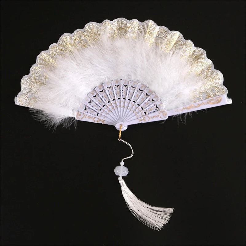 Afralia™ Feather Lace Folding Fan for DIY Crafts and Home Decoration