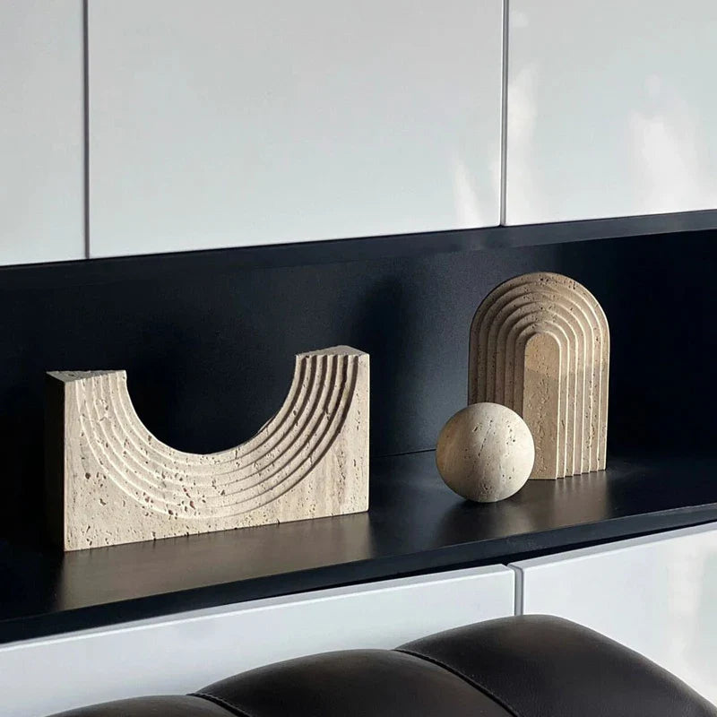Afralia™ Archway Shape Travertine Sculpture Figurine Statue for Home Decor